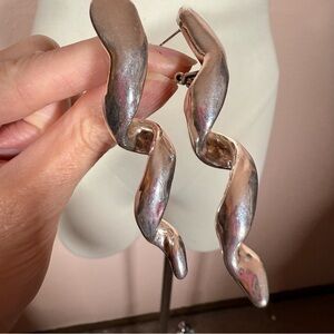 Vintage sterling silver Israel Eletroform spiral modernist oversized earrings